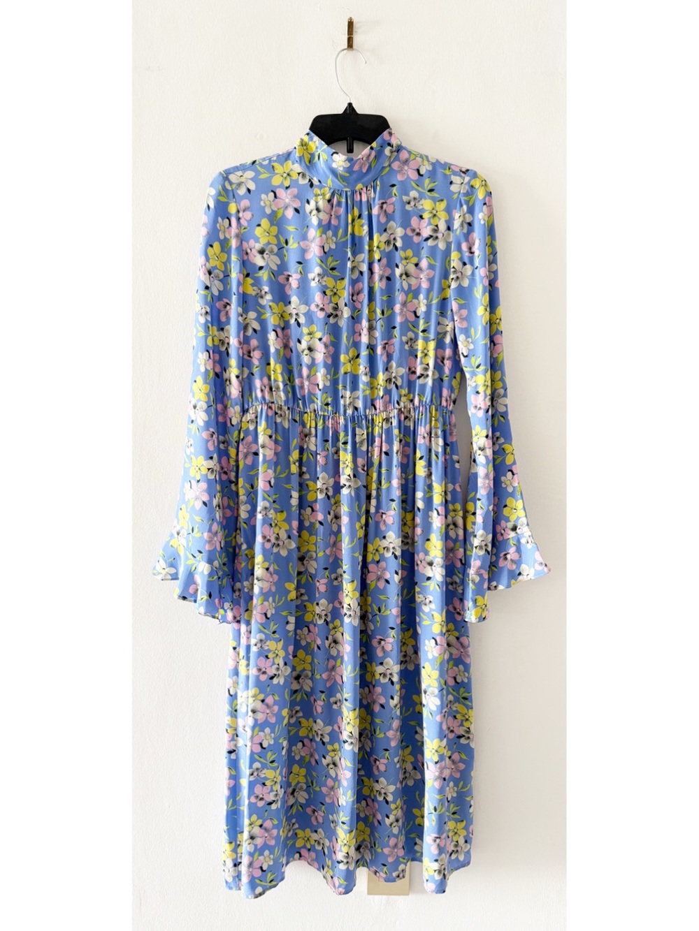 Les Reveries Silk Blue Floral Print Spring Midi Dress Size 2